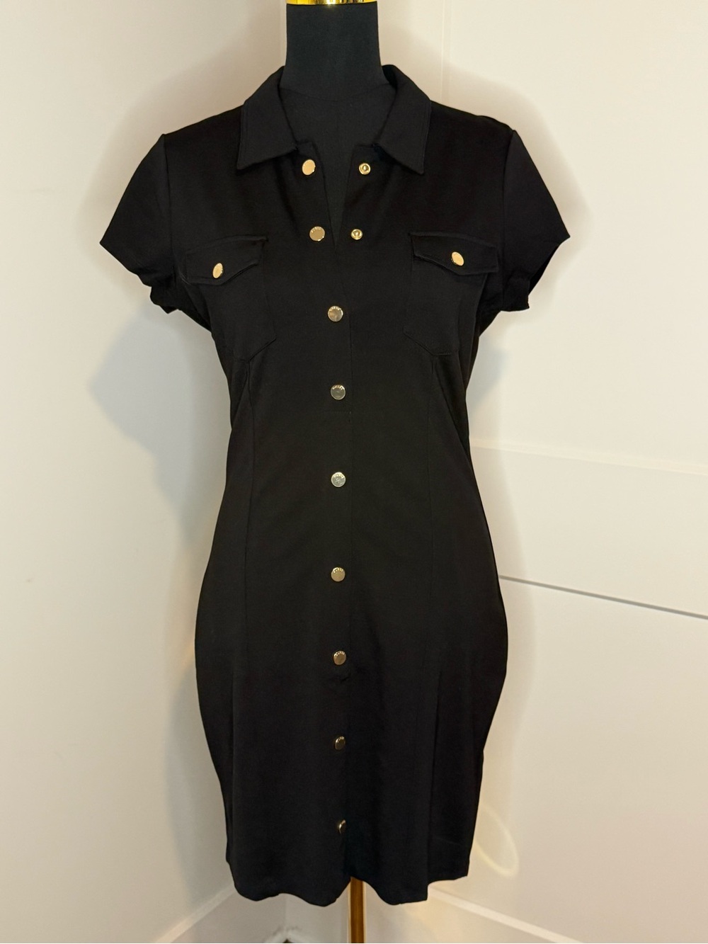 NWT (L) Guess Classic Black Button-Front Dress
